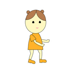 Vector girls with dark hair in an orange dress isolated on a white background. Cartoon people illustration. Flat style