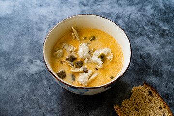 Thai Style Tom Kha Gai Soup with Coconut Milk, Chicken and Galangal.