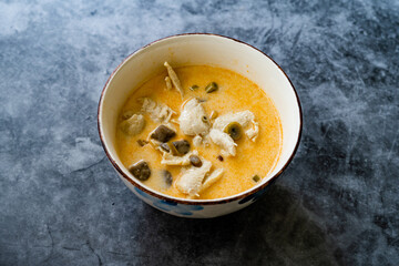 Thai Style Tom Kha Gai Soup with Coconut Milk, Chicken and Galangal.