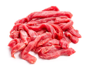 Pieces of fresh beef meat on white background