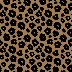 Safari pattern background, jaguar or cheetah panther animal skin print, vector seamless design. African safari leopard animal fur pattern with black spots on brown background, modern decoration