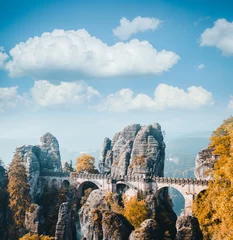 Great view of Elbe Sandstone Mountains. Location place Saxon Switzerland national park, East Germany, Europe.