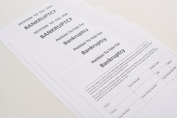 bankruptcy petition papers on white background