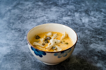 Thai Style Tom Kha Gai Soup with Coconut Milk, Chicken and Galangal.
