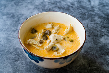 Thai Style Tom Kha Gai Soup with Coconut Milk, Chicken and Galangal.