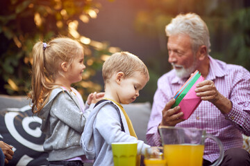 Grandfather  enjoying and playing  with their grandchild.