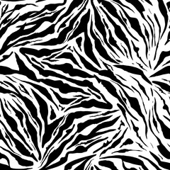 Black and White Safari pattern background, white tiger animal skin print, vector seamless design. African safari leopard animal fur pattern with black spots background, modern decoration