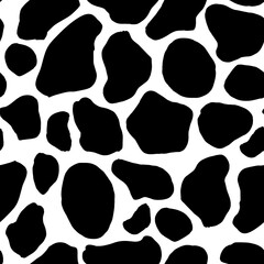 Black and White Cow pattern background, animal skin print, vector seamless design. Farm animal fur pattern with black spots background, modern decoration