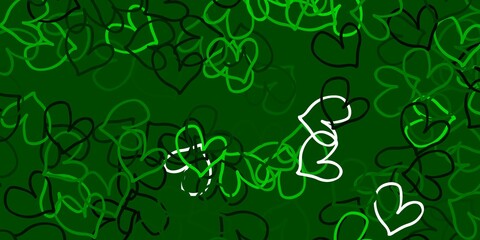 Light Green vector pattern with colorful hearts.