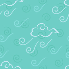 North wind, clouds and wind, three abstract patterns form a seamless pattern, the background blue