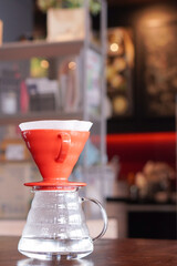 Drip Coffee with red cup.
