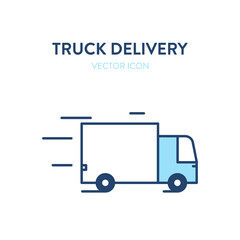 Delivery truck icon. Vector illustration of a moving freight car. Loaded truck icon. Represents a concept of large cargo delivery. Can be used as a logo, icon or label