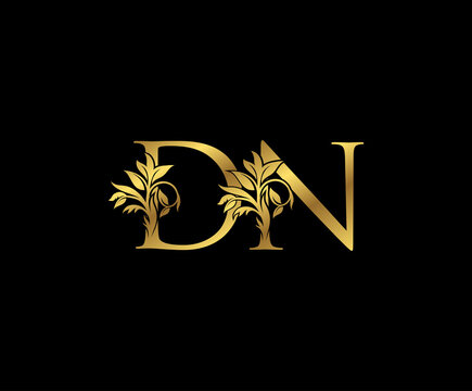 Classy Gold letter D, N and DN Vintage decorative ornament letter stamp, wedding logo, classy letter logo icon.