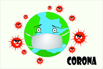 The Globe covered with medical mask. Global Coronavirus Covid-19 protection. Earth under virus attack