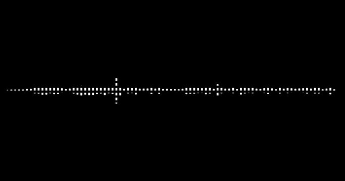Audio waveform 4k black and white visualization with dots. Black and white linear audio visualizer. Formats UHD, HD, 1080p 4K.