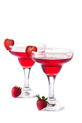 Strawberry cocktail drink in glass isolated on white background