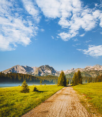 Idyllic alpine valley. Locations place Durmitor National park, Montenegro, Balkans, Europe.