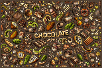 Vector doodle cartoon set of Chocolate theme items, objects and symbols