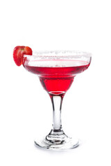 Strawberry cocktail drink in glass isolated on white background