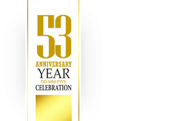 53 year anniversary, minimalist logo Box White Shape . ribbon, greeting card. Birthday invitation. year sign. Gold space vector illustration on white background - Vector