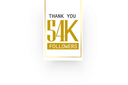 54K, 54.000 followers, minimalist logo Box White Shape . ribbon, greeting card. Birthday invitation. year sign. Gold space vector illustration on white background - Vector