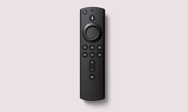 Black smart remote control on a white background