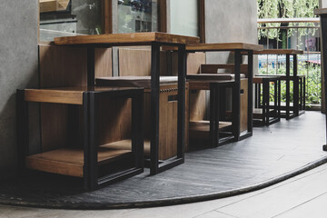 Empty table in front of coffee shop