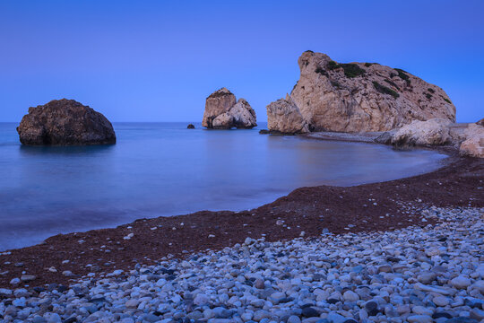 Petra tou Romiou (Aphrodite rock) at sunrize at long exposure, Cyprus