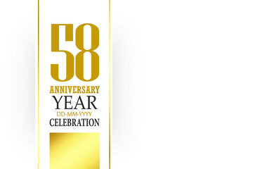 58 year anniversary, minimalist logo Box White Shape . ribbon, greeting card. Birthday invitation. year sign. Gold space vector illustration on white background - Vector