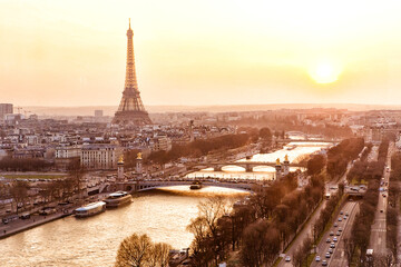 top view of Paris at sunset. popular tourist places, holiday in France.