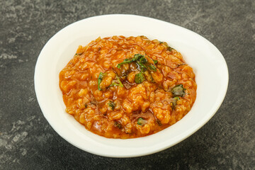 Traditional Georgian Kharcho soup with meat