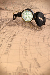 Compass on vintage map