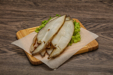 Delicous smoked halibut slices snack