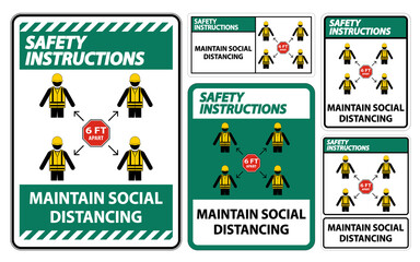 Safety Instructions Maintain social distancing, stay 6ft apart sign,coronavirus COVID-19 Sign Isolate On White Background,Vector Illustration EPS.10