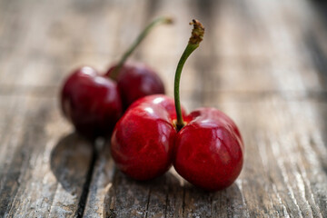 cherries on a wooden table