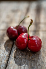 cherries on a wooden table
