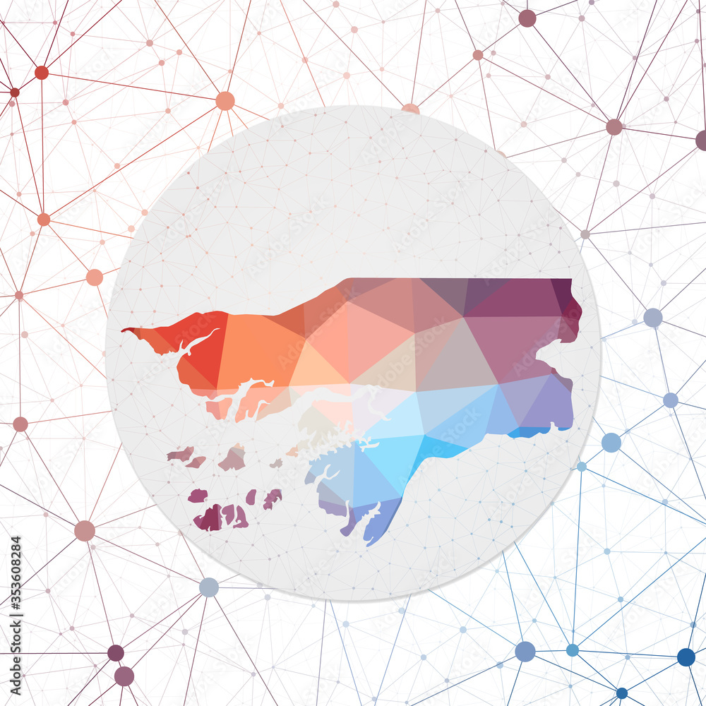 Poster Abstract vector map of Guinea-Bissau. Technology in the country geometric style poster. Polygonal Guinea-Bissau map on 3d triangular mesh background. EPS10 Vector.