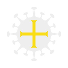 Guernsey flag depicted as a virus. Symbolizes the impact of the pandemic on the island. Vector illustration.