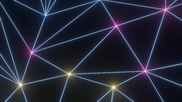 Abstract wavy triangulated grid with colorful lights. Seamless looping. 3D animation