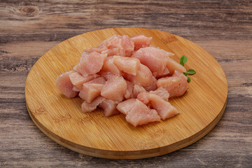 Raw diced chicken for cooking