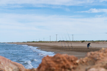 DELTA DEL EBRE, TARRAGONA, CATALUNYA, SPAIN - JUNE 5, 2019: Beach of 