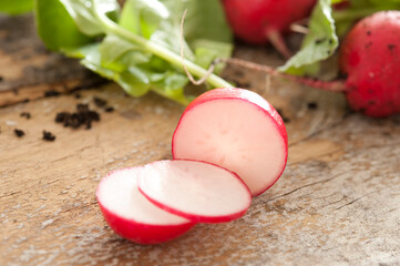 Close-up of sliced fresh harvested radish on table