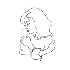 Minimal line vector woman. Linear glamour portrait woman. Portrait of profile of girl. Linear glamour logo in minimal style for beauty salon, beautician, makeup artist, stylist. Hand drawn art.