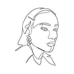 Minimal line vector woman. Linear glamour portrait woman. Portrait of girl. Linear glamour logo in minimal style for beauty salon, beautician, makeup artist, stylist. Hand drawn art.