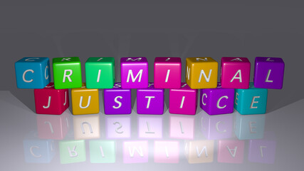 Criminal Justice combined by dice letters and color crossing for the related meanings of the concept