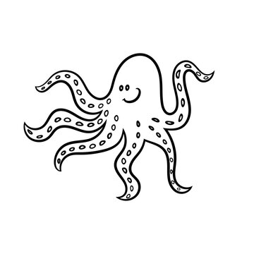 Octopus.A simple sketch drawn by hand.Summer vector illustration in Doodle  style. Isolated object on a white background. For the design of icons, logos, and children's coloring books.