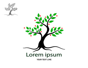 Obraz premium Trees and root with green leaves look beautiful and refreshing.Tree and roots LOGO style.