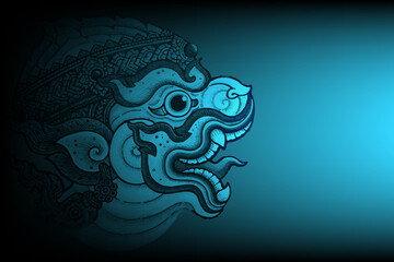 The black background image has Hanuman or Blue Monkey, a unique Thai pattern which is a contemporary art.