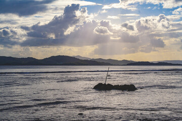 Beautiful cloudy beach with sunset in the Philippines