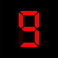 Digital clock number 9. Red Led digit 9. Nine.  Electronic figures. Vector illustration.
